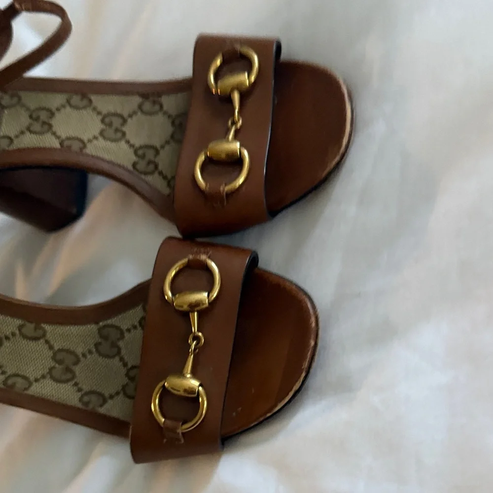 Gucci Brown Leather Horsebit Heeled Sandals - Picture 5 of 6